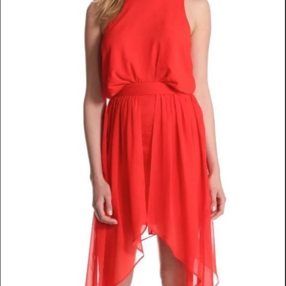 BCBGeneration Dress 0 Red Asymmetric Hem Blouson Hi Low $148 Cocktail See measu